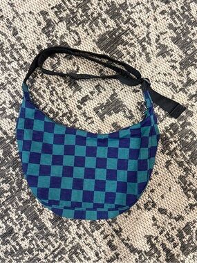 Baggu Medium Crescent Navy Blue Check